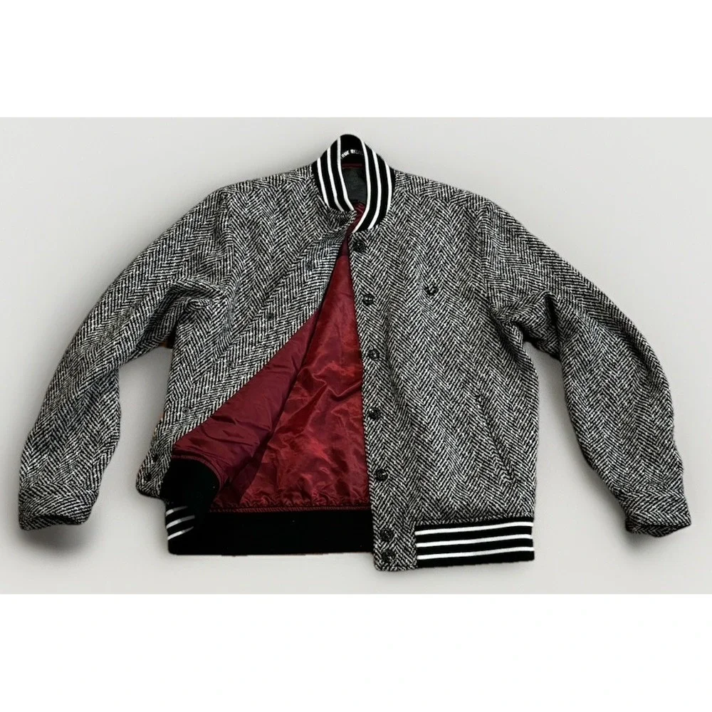 Vintage True Religion Tweed Wool Bomber Jacket S Varsity USA Made Y2K Rare
